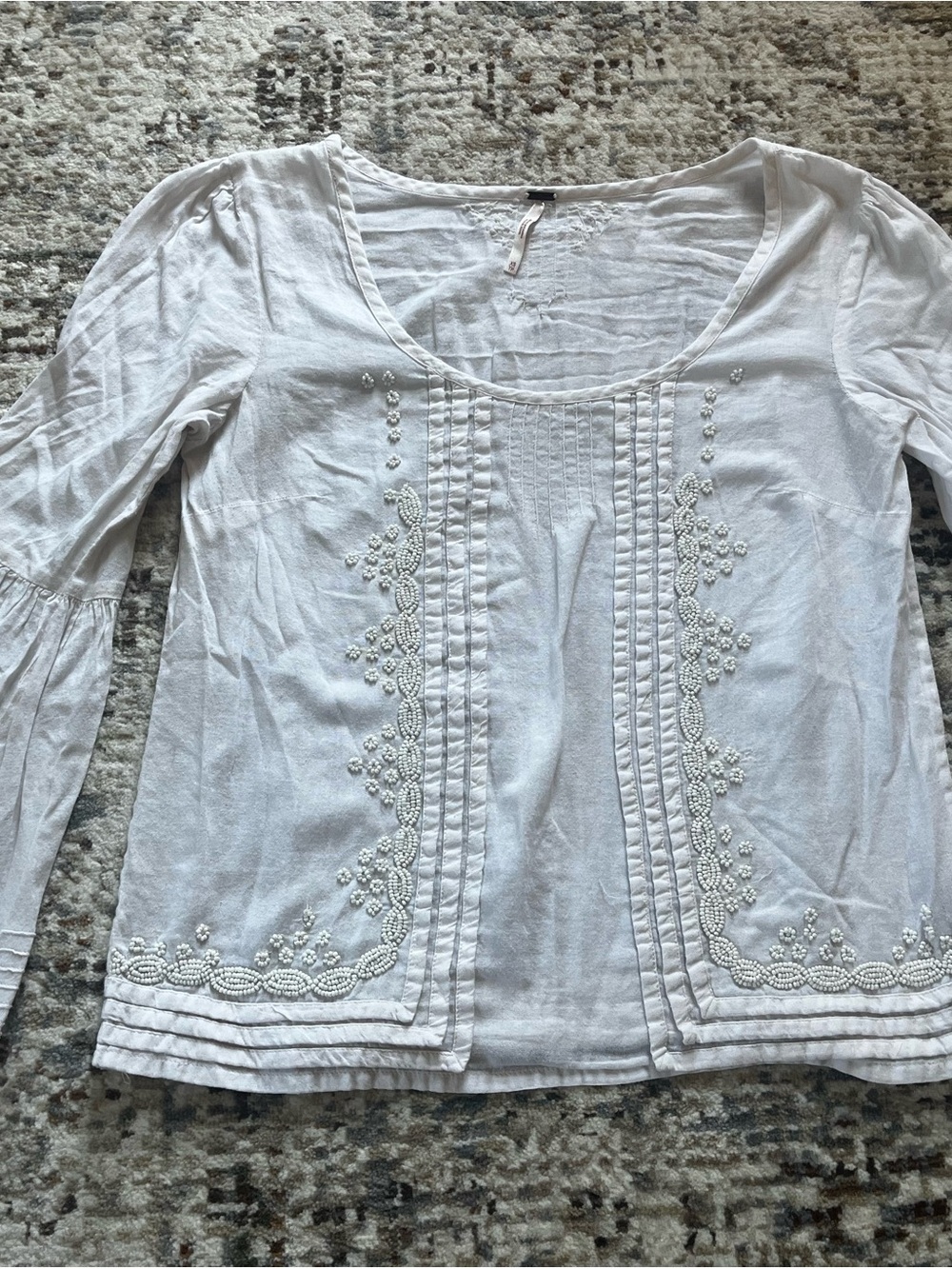 Free People White Embroidered Scoop Neck Top